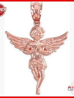 14k Rose Gold Praying Angel Charm Pendant, Textured Fine Jewelry